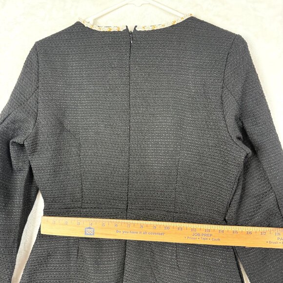 Sunfere Camilla Square Neck Tweed Pearl Trim Mini Dress Womens M Black NEW - Picture 5 of 12